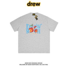 Drew Rich Grey Peach Letter Graphic Unisex Cotton T-shirt