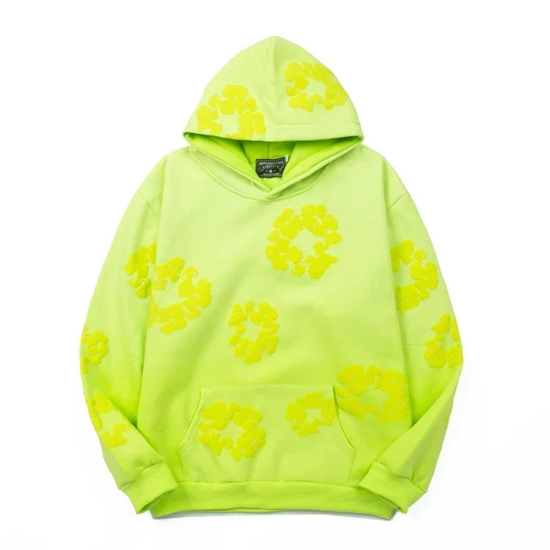 Denim Tears Neon Green Allover Cotton Wreath Pullover Hoodie