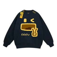 Drew Navy Smiley Graphic Relaxed-Fit Fleece Crewneck Sweatshirt