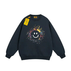 Drew Navy Paint-Splatter Smiley Relaxed-Fit Crewneck Sweatshirt