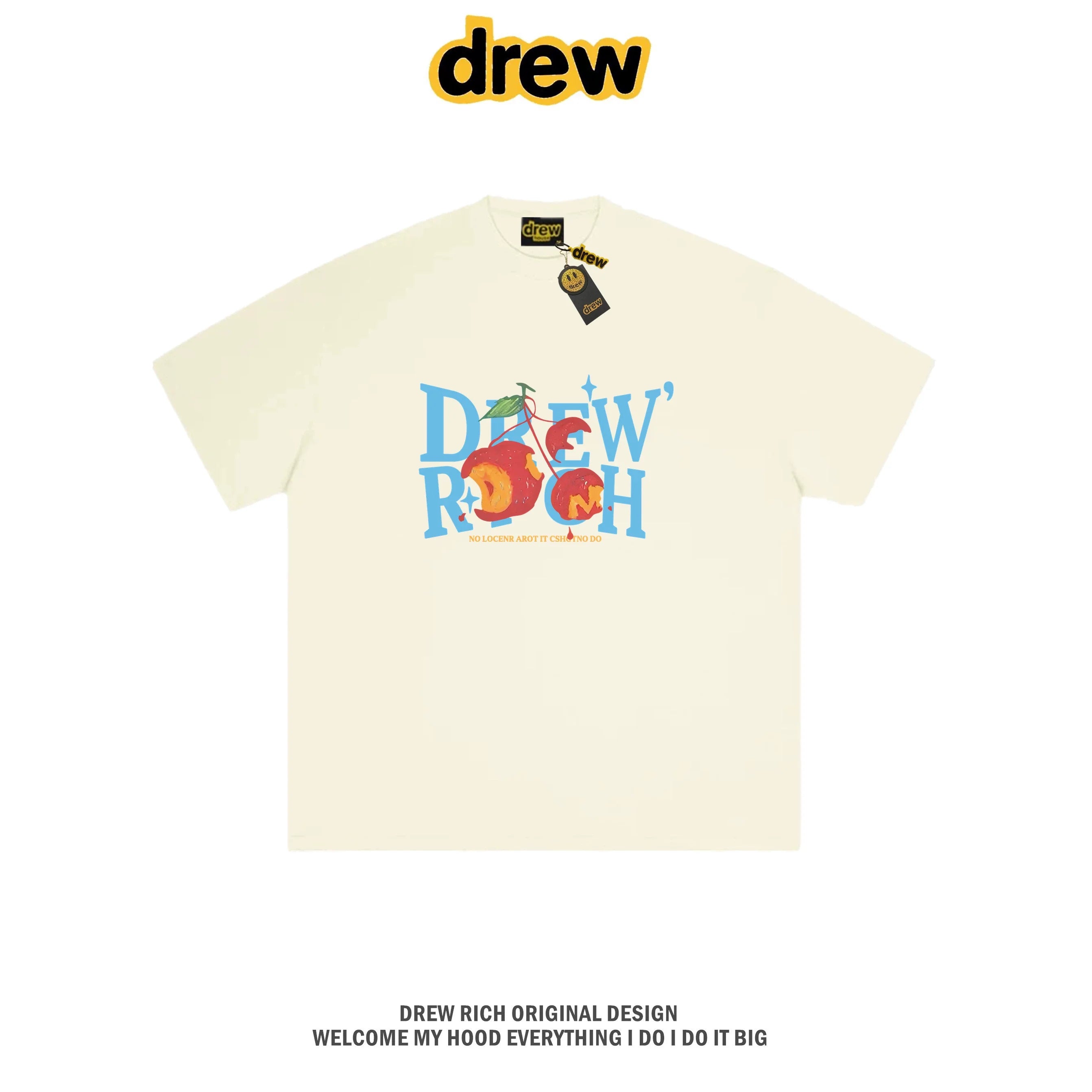 Drew Rich Apricot Peach Letter Graphic Unisex Cotton T-shirt