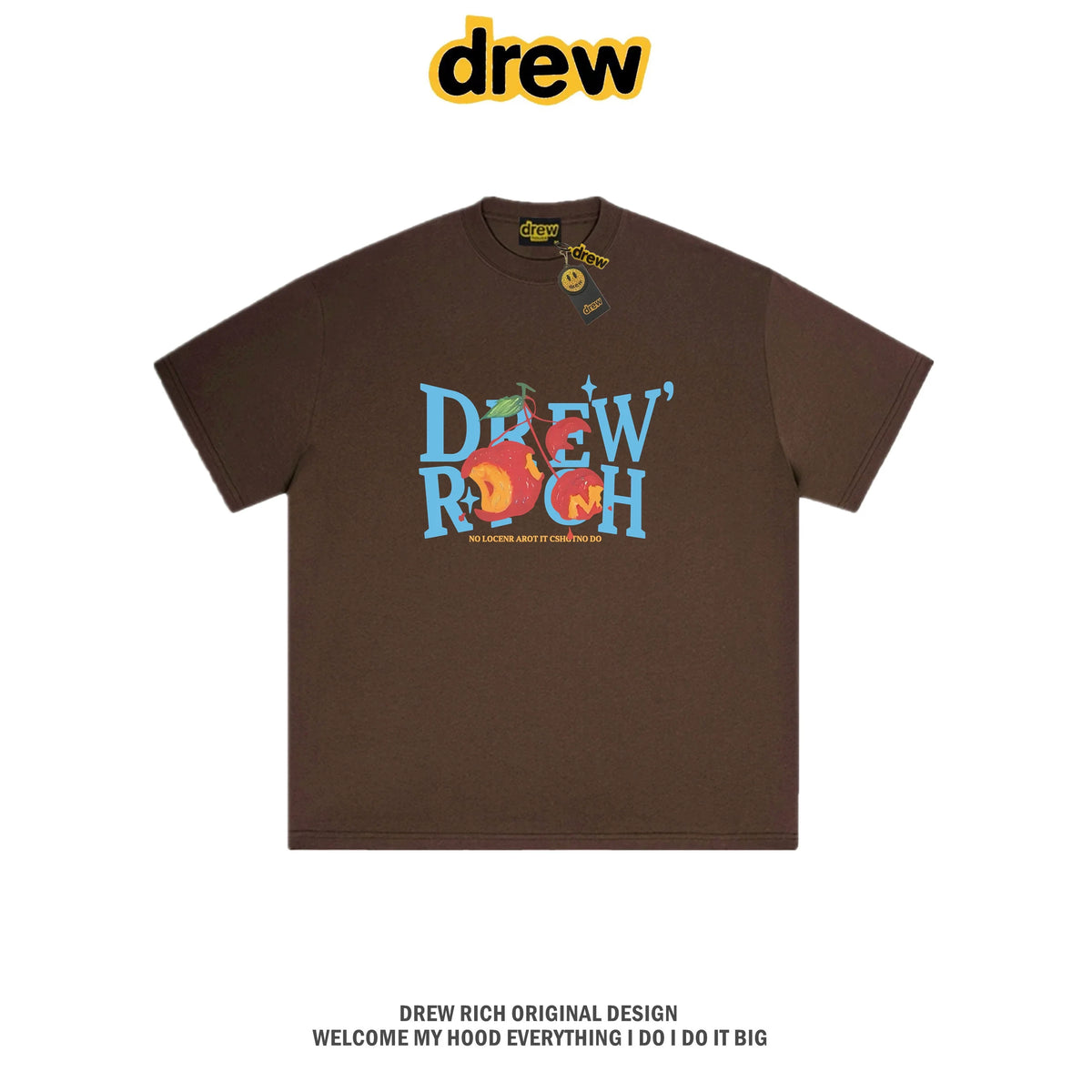 Drew Rich Brown Peach Letter Graphic Unisex Cotton T-shirt