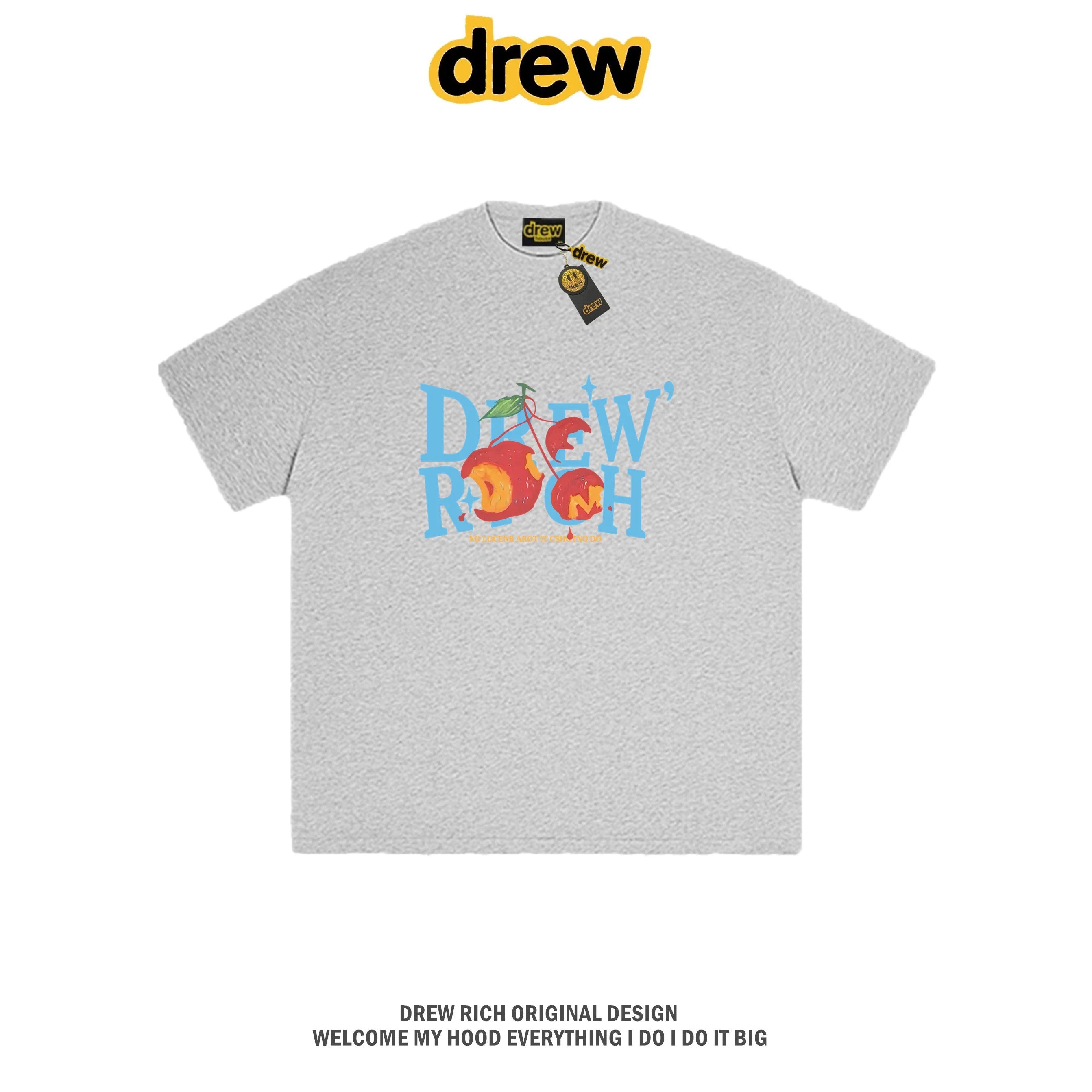 Drew Rich Grey Peach Letter Graphic Unisex Cotton T-shirt