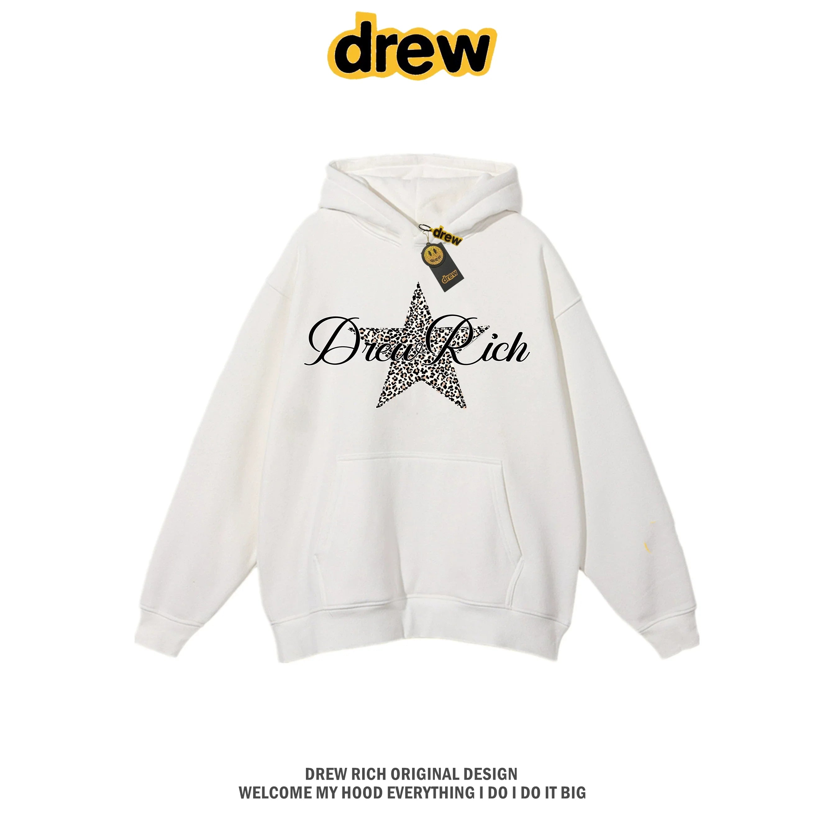 Drew Rich White Leopard Star Graphic Unisex Hooded Sweatshirt
