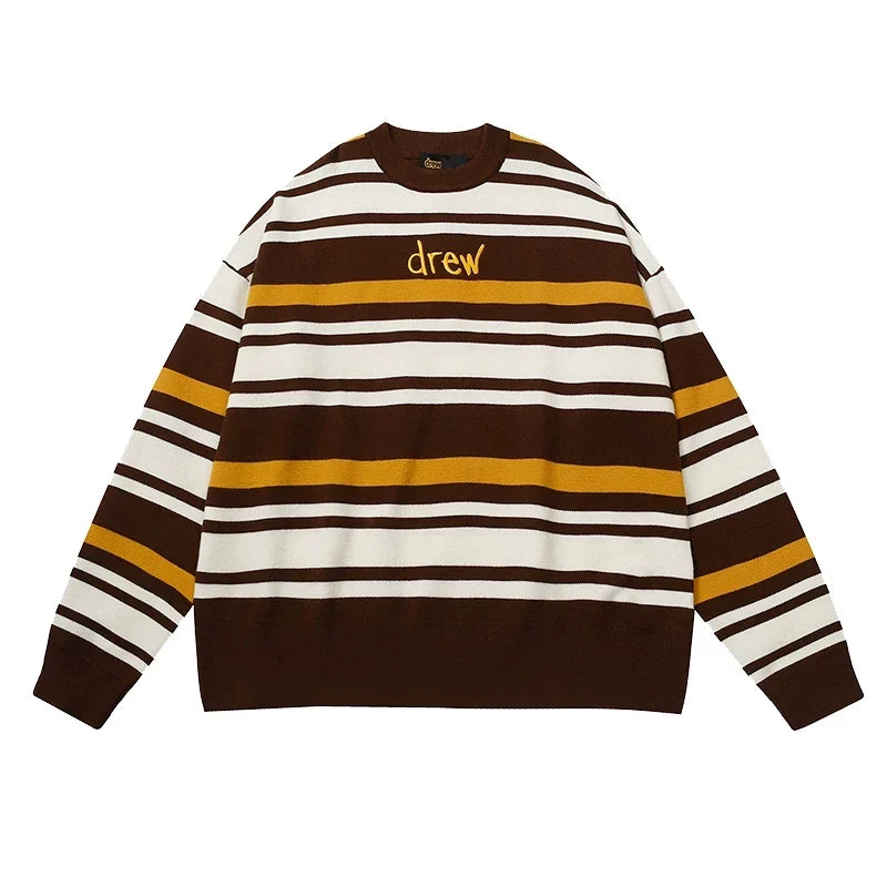 Drew Contrast-Stripe Smiley Graphic Oversized Knit Sweater