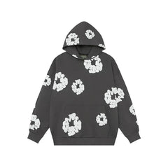 Denim Tears Dark Grey Allover White Cotton Wreath Pullover Hoodie