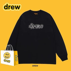 Drew Black Outline Logo Relaxed-Fit Long-Sleeve Top