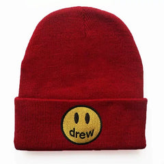 Drew House Smiley Face Knit Beanie, Wine Red
