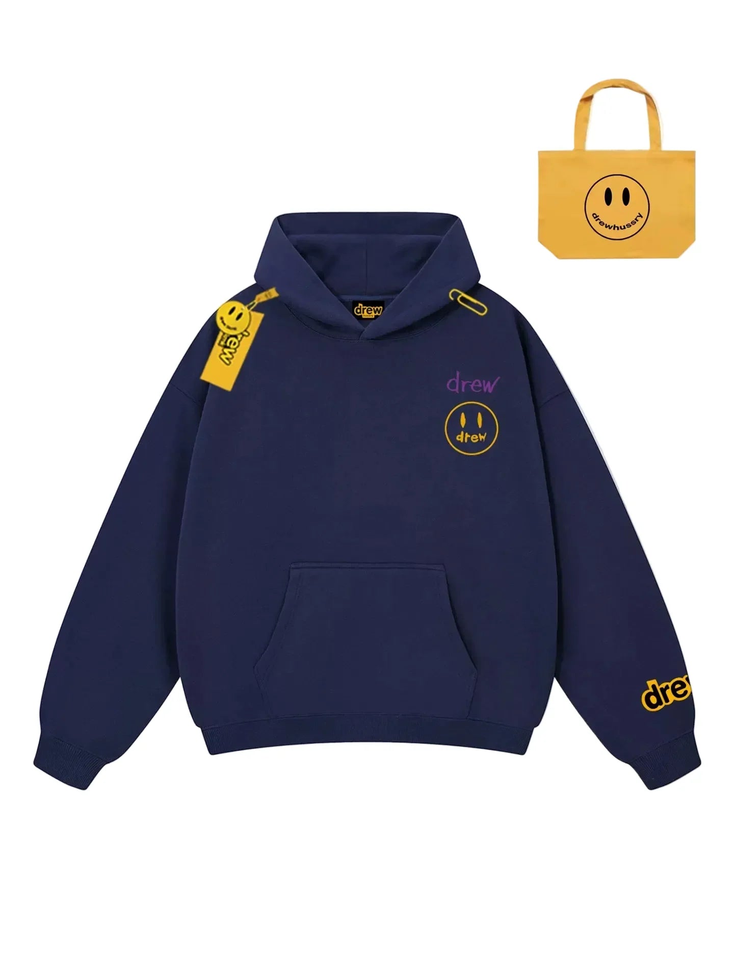 Drew Navy Smiley Graphic Relaxed-Fit Fleece Hoodie
