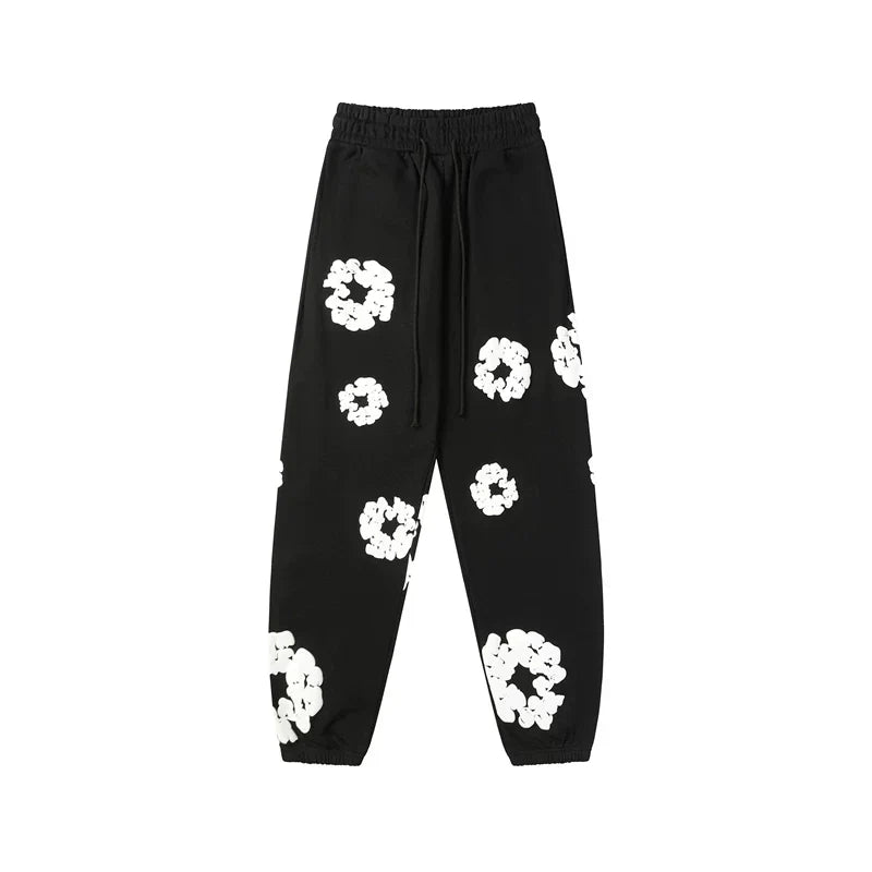 Denim Tears Black Allover White Cotton Wreath Jogger Sweatpants