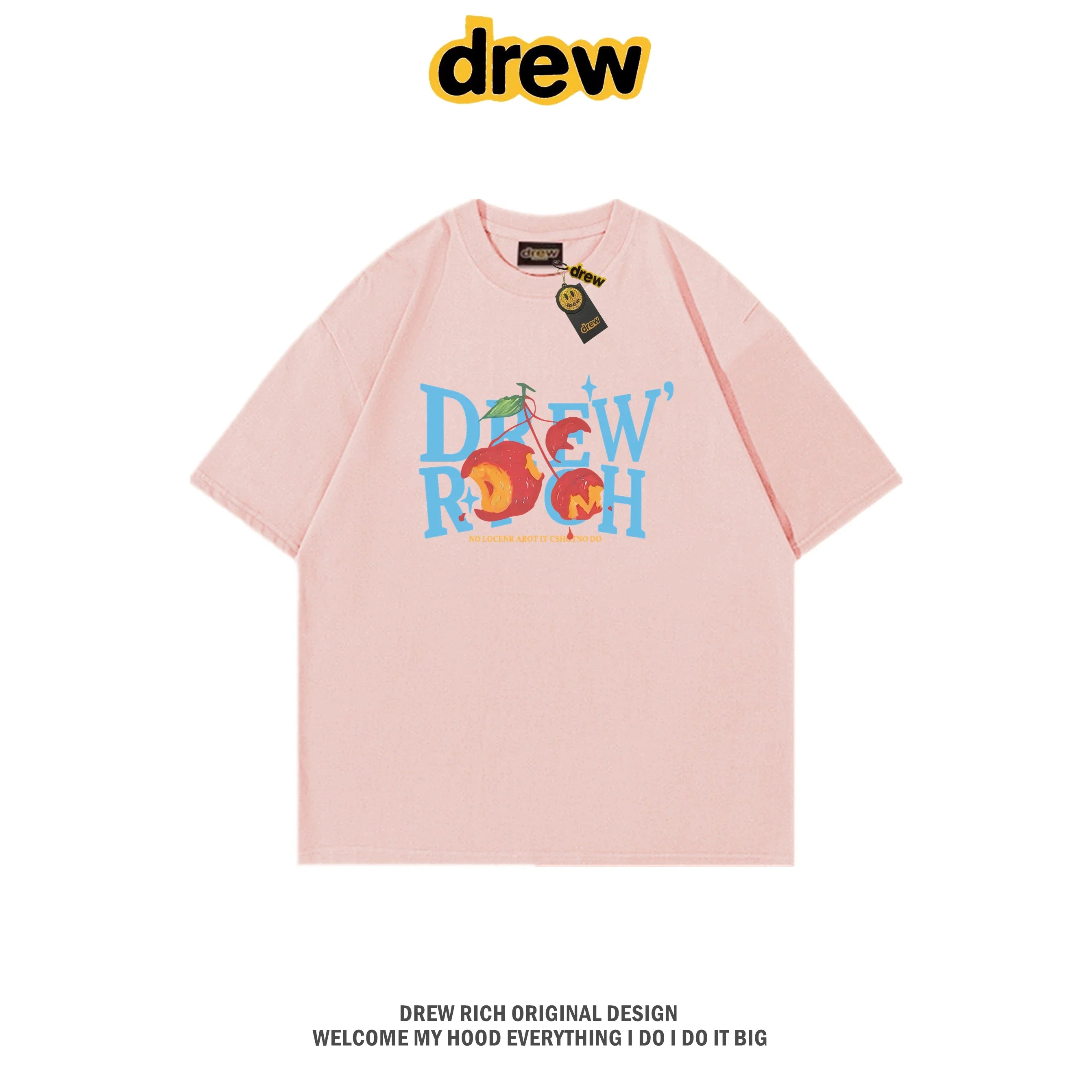 Drew Rich Pink Peach Letter Graphic Unisex Cotton T-shirt
