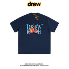 Drew Rich Navy Blue Peach Graphic Heavyweight Cotton Unisex T-shirt