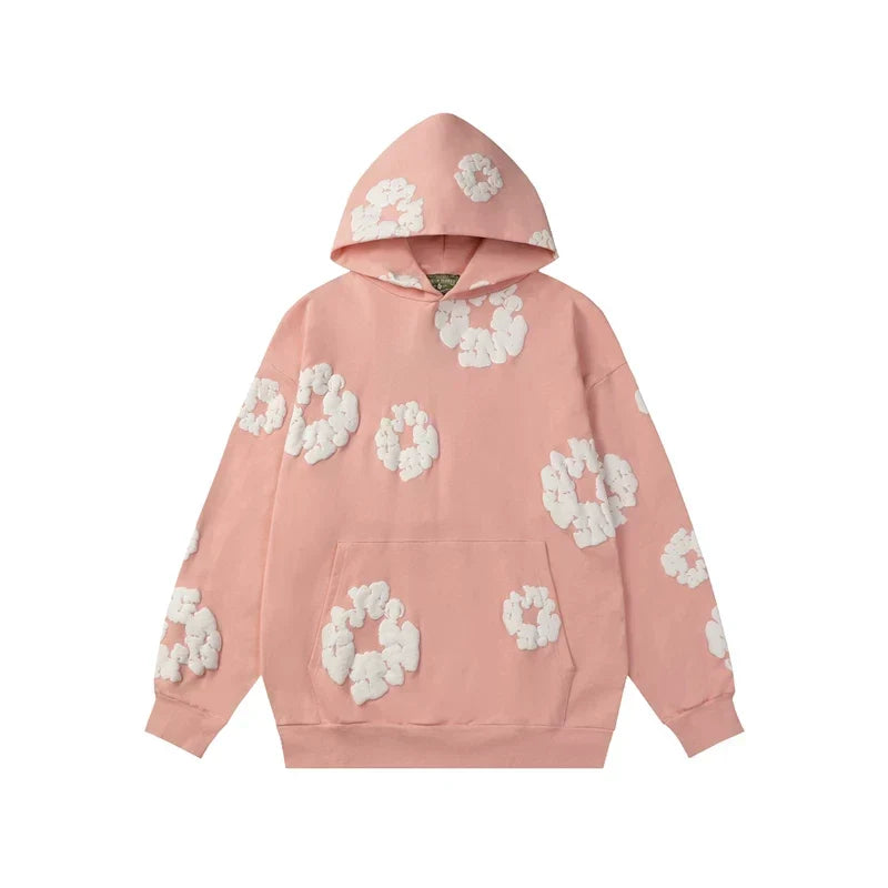 Denim Tears Pink Allover White Cotton Wreath Pullover Hoodie