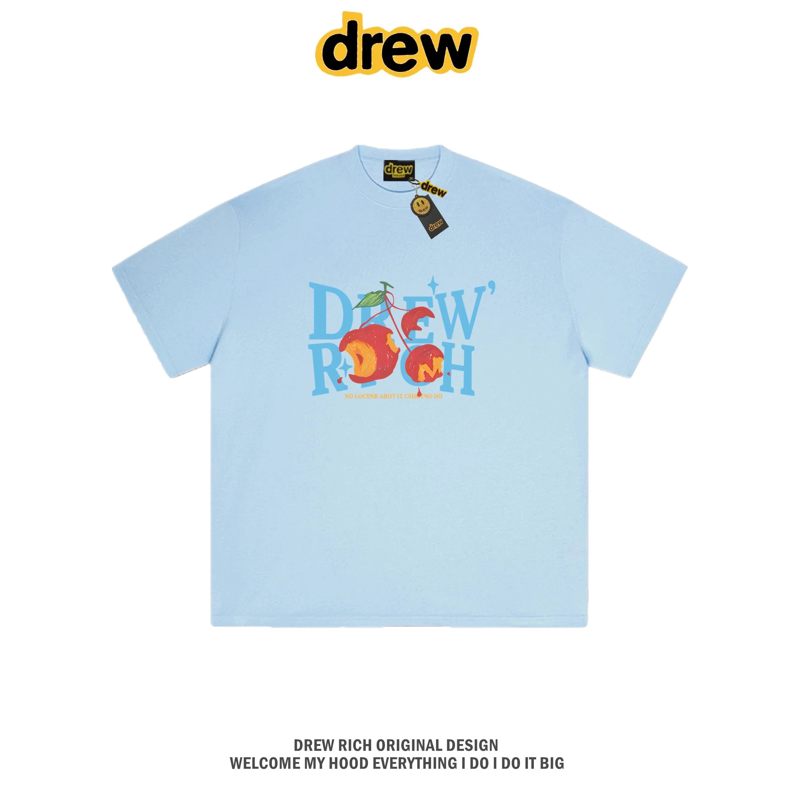Drew Rich Baby Blue Peach Graphic Heavyweight Cotton Unisex T-shirt