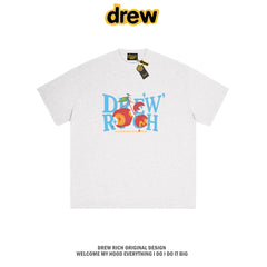 Drew Rich Off White Peach Letter Graphic Unisex Cotton T-shirt