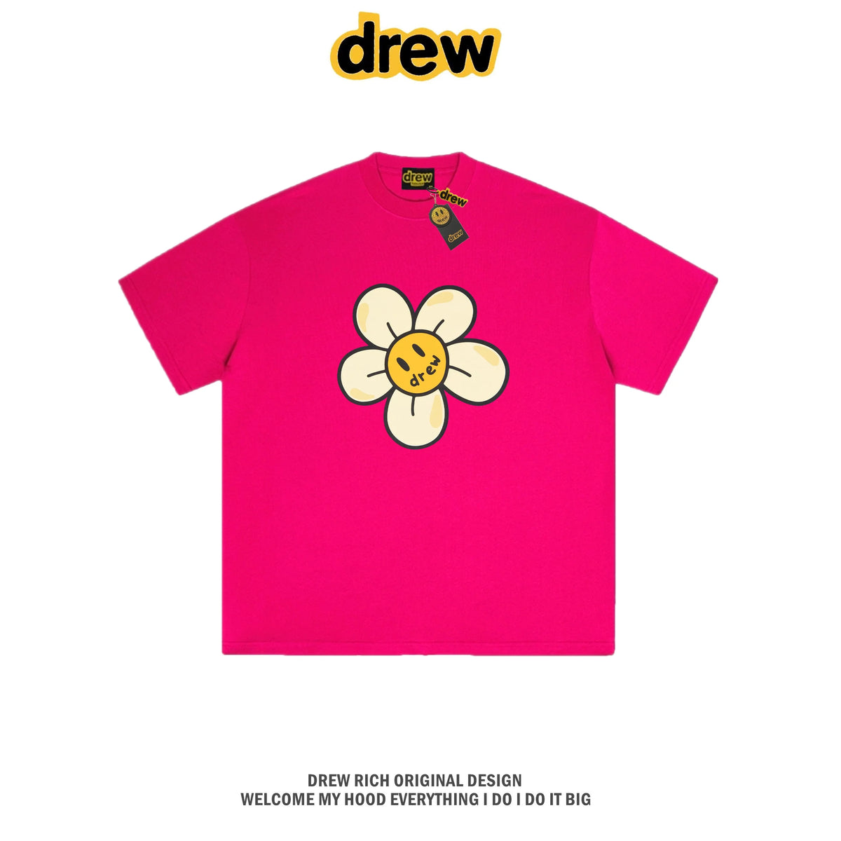 Drew House Daisy Smiley Graphic Oversized Cotton T-Shirt, Hot Pink