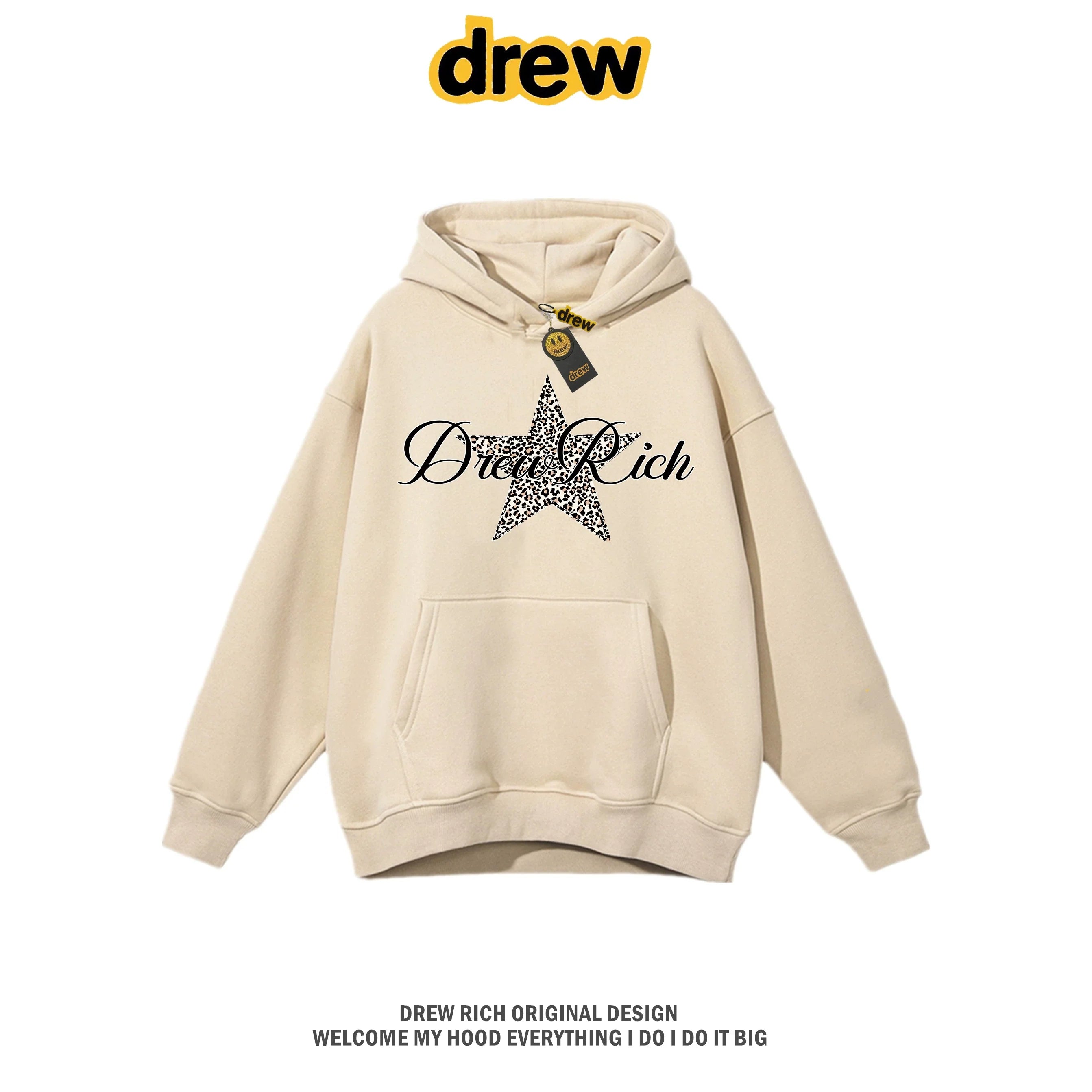 Drew Rich Apricot Leopard Star Graphic Unisex Hooded Sweatshirt